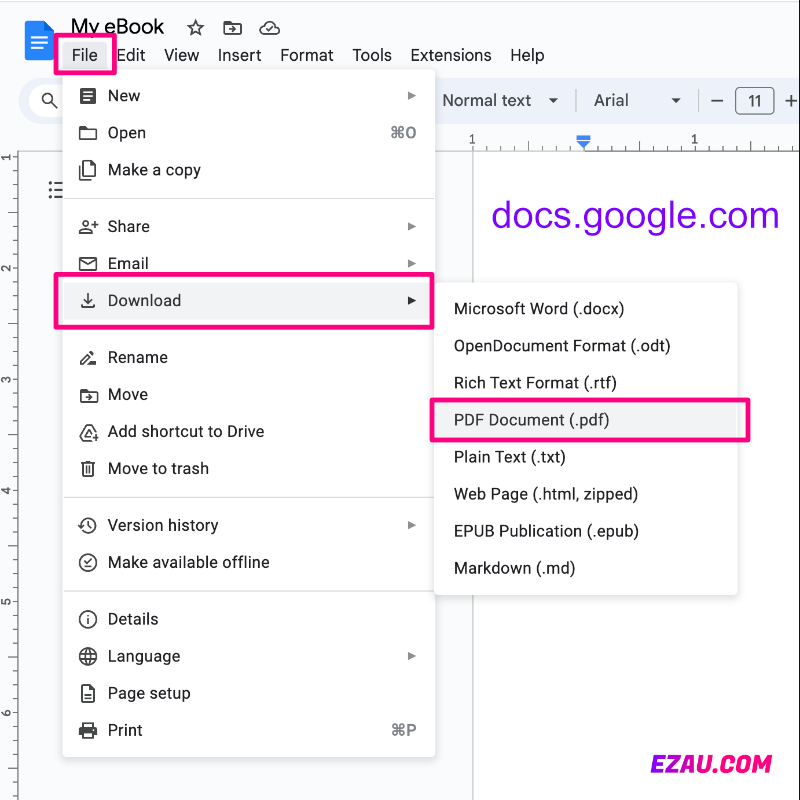 Google Docs Save as PDF